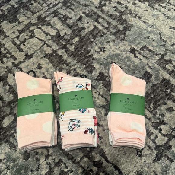 3 pairs Kate Spade Pink and White Crew Socks - Picture 2 of 11